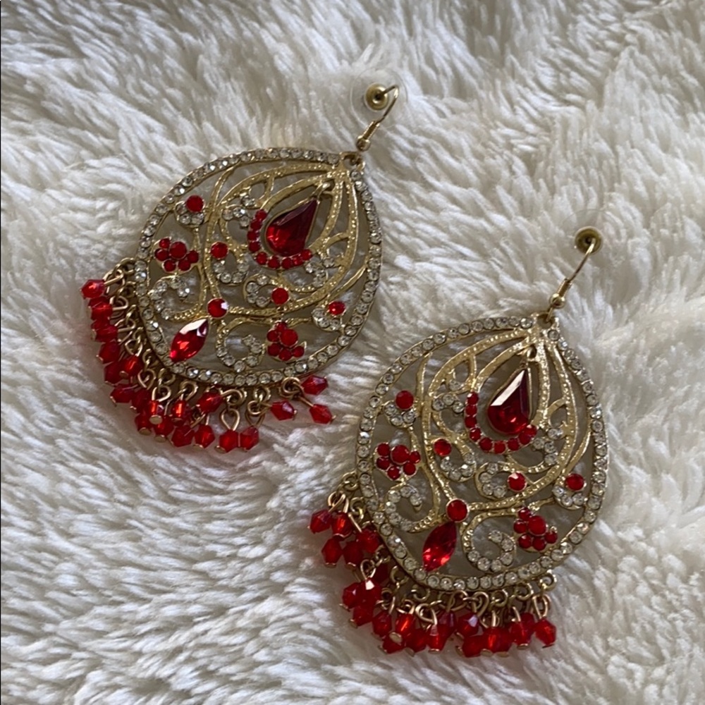 Gold & Red Chandelier Earrings NEW!